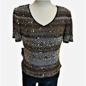 VINTAGE Black Silk Sparkly Sequin Top Size 10